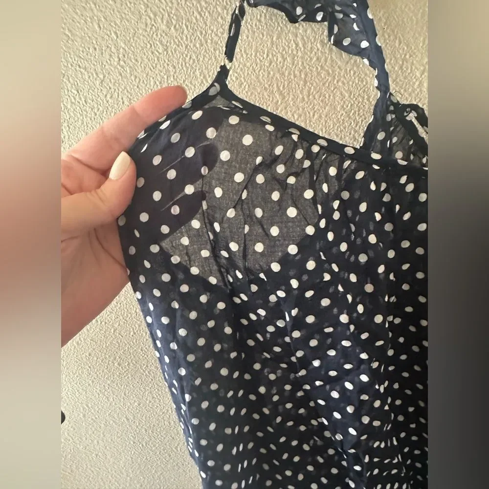J Crew Beach Navy Polka Dot 100% Cotton Swim Coverup Dress Size L / XL